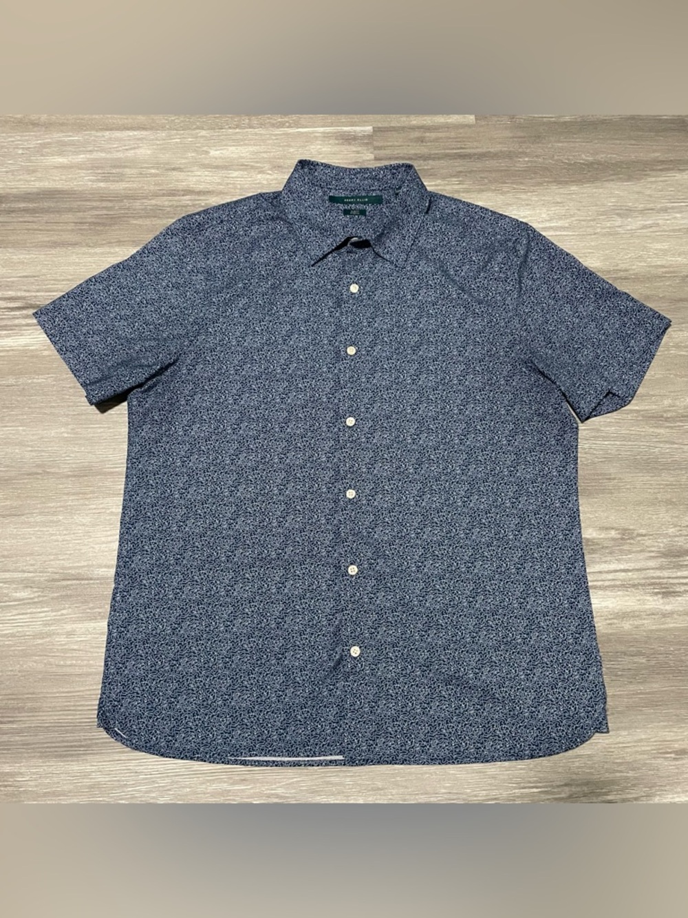 Perry Ellis Blue Short-Sleeve Mens Button-Up Shirt Slim Fit Stretch Size Large